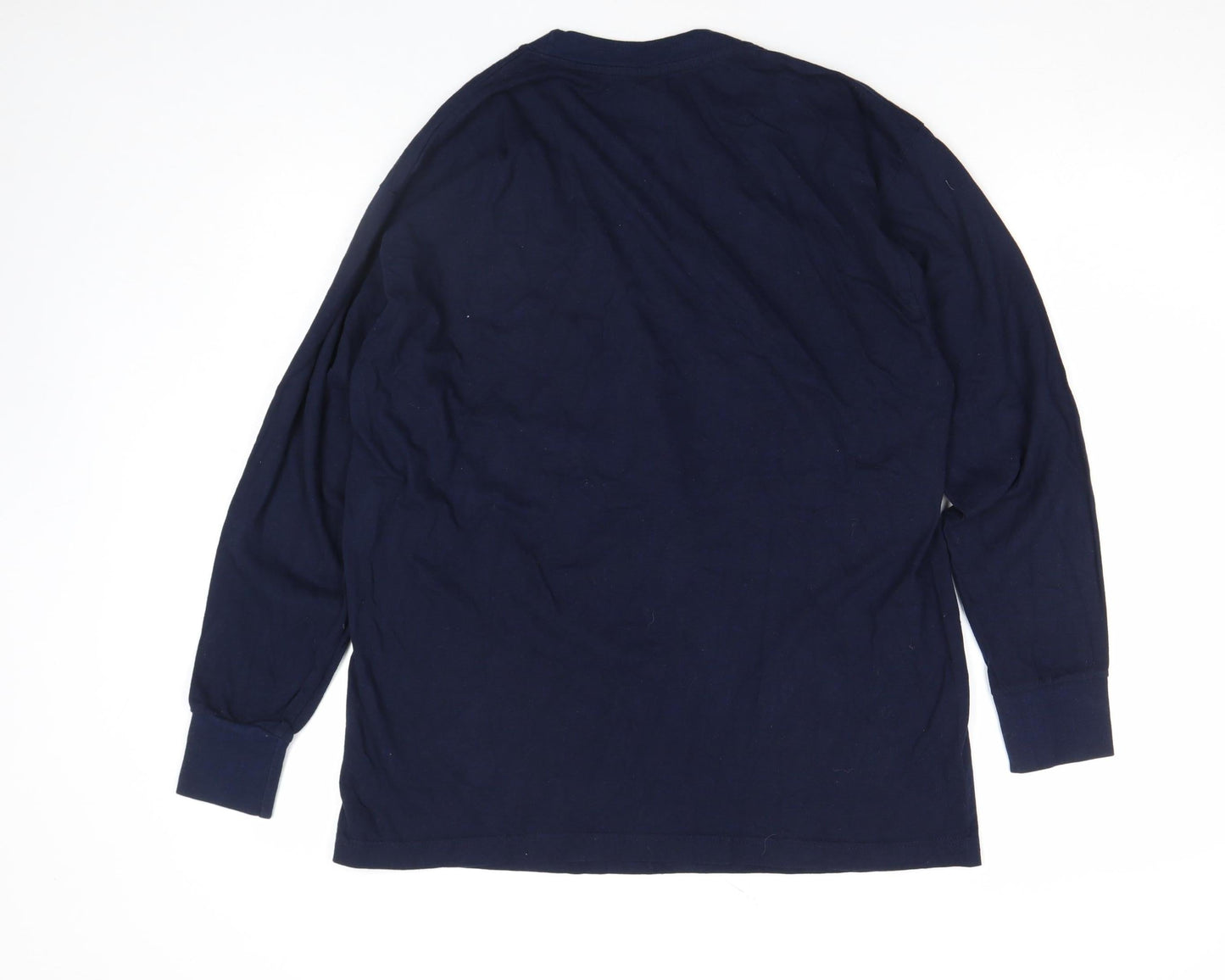 New Era Men's Blue Long Sleeve Skull Graphic Cotton Top L