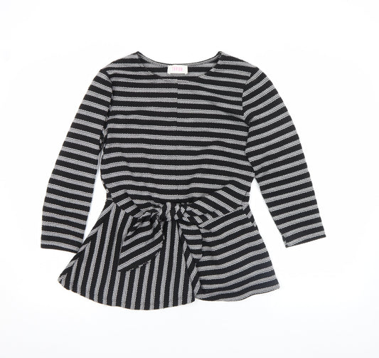 Savida Women’s Black Striped Bow Tunic Blouse XS Long Sleeve