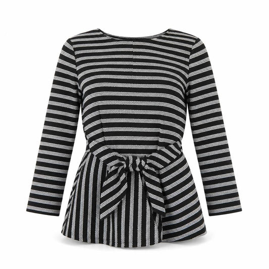 Savida Women’s Black Striped Bow Tunic Blouse XS Long Sleeve