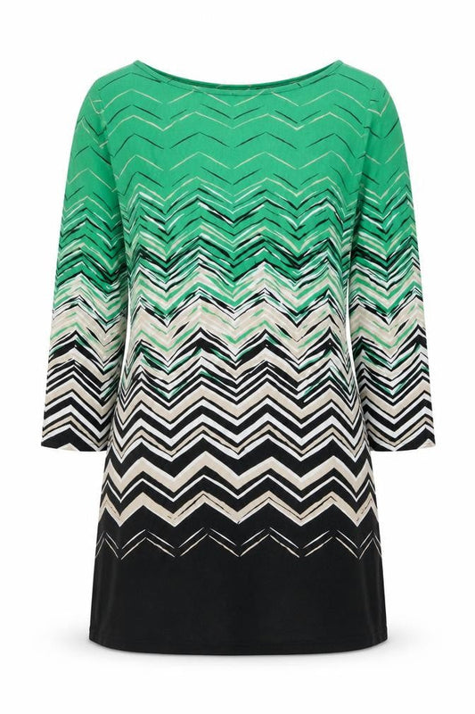 Front view of Principles by Ben de Lisi Women’s Green Chevron Shift Dress, size UK 10