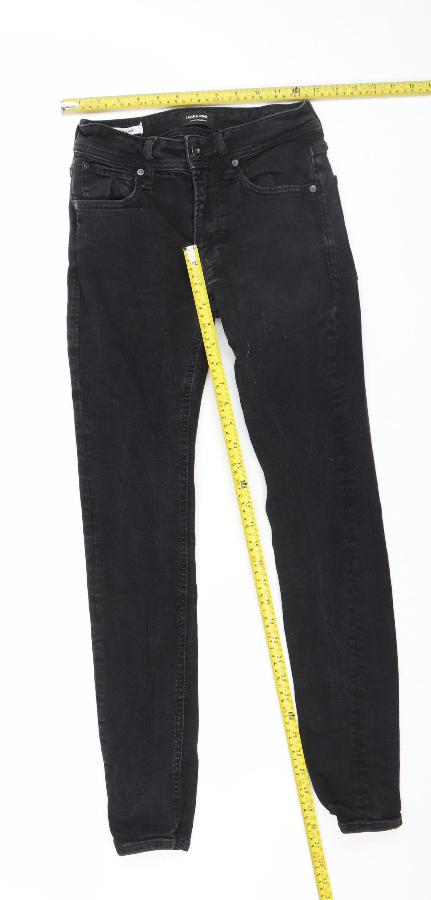 Jack & Jones Mens Black Skinny Liam Jeans 28W 30L Slim Fit Denim