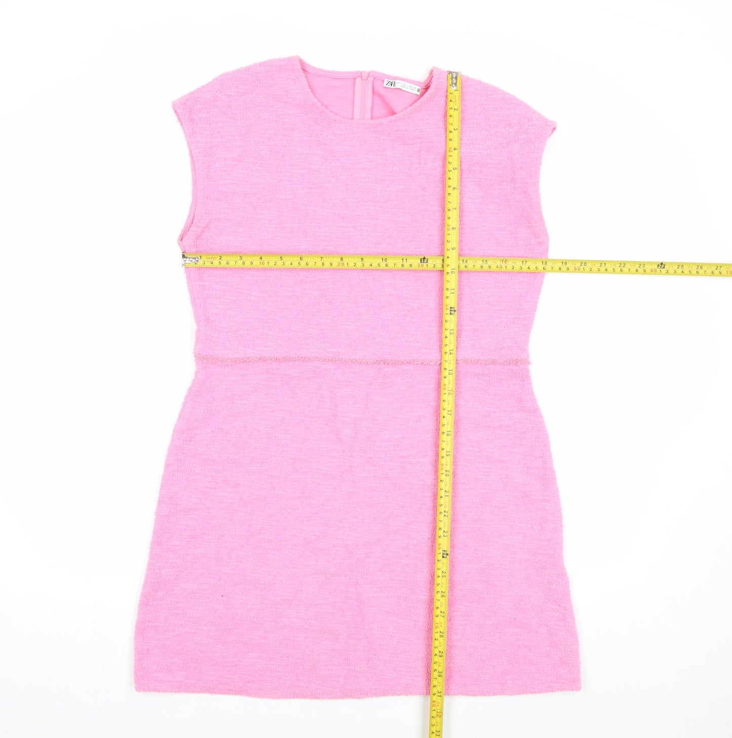 Zara Women Pink Sleeveless Shift Dress Size L Short Knit Zip Back