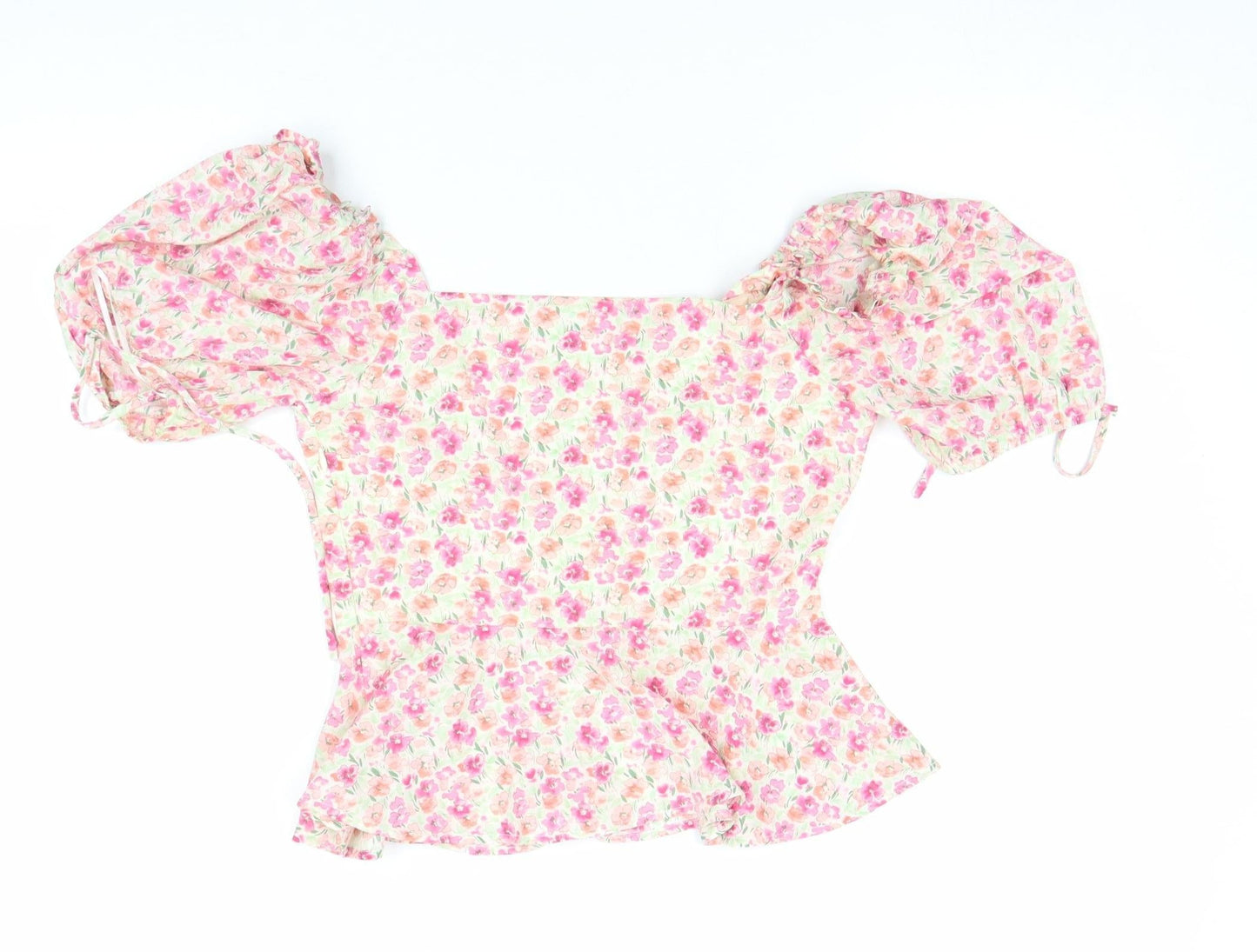Vera & Lucy Womens Multicoloured Floral Puff Sleeve Cropped Blouse XS