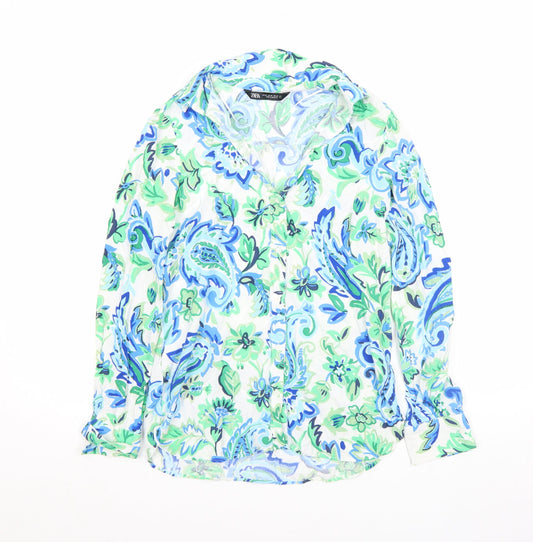 Zara Womens Multicoloured Paisley Viscose Button-Up Shirt XS