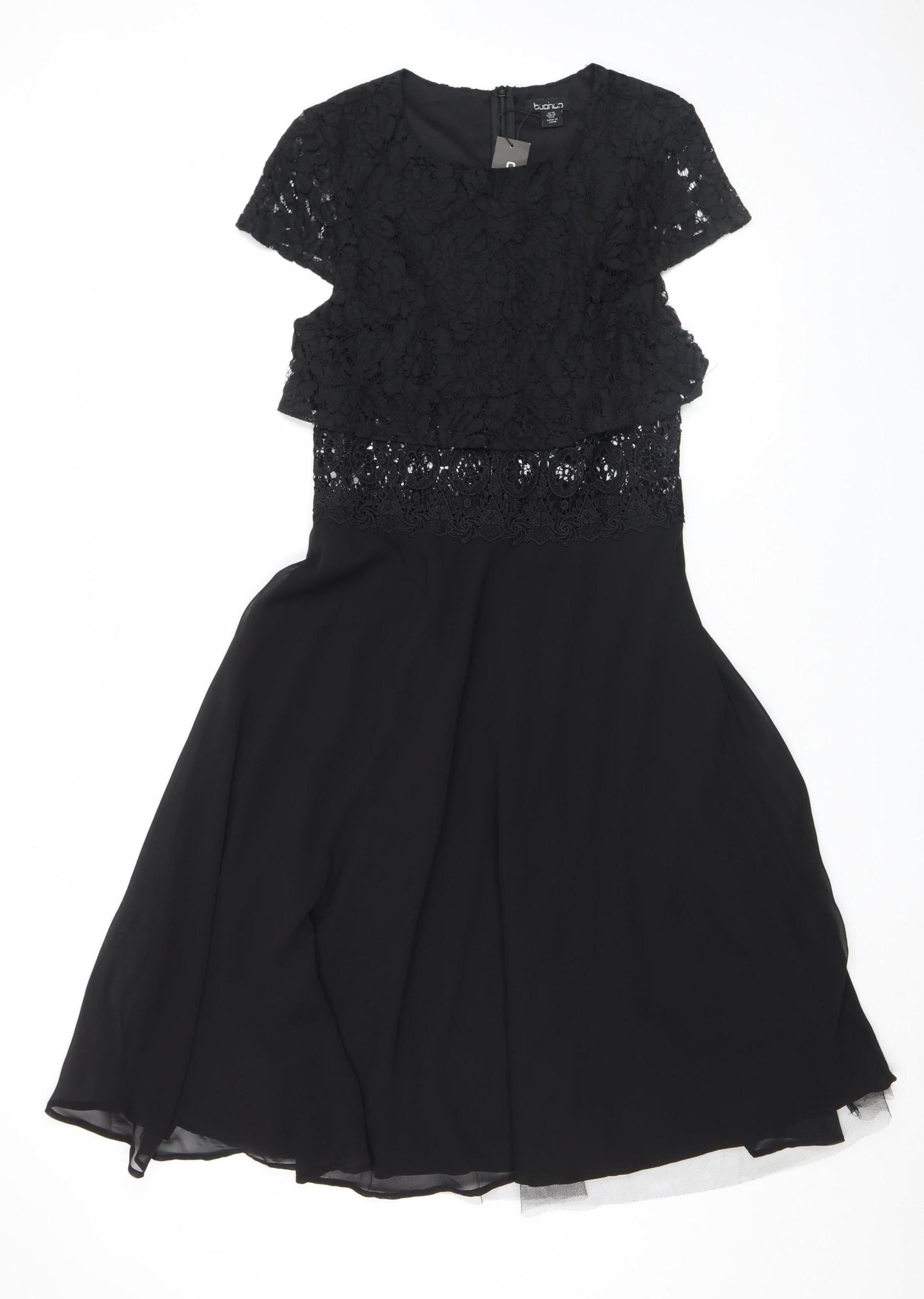 Boohoo Women's Black Lace Fit & Flare Dress Size 10