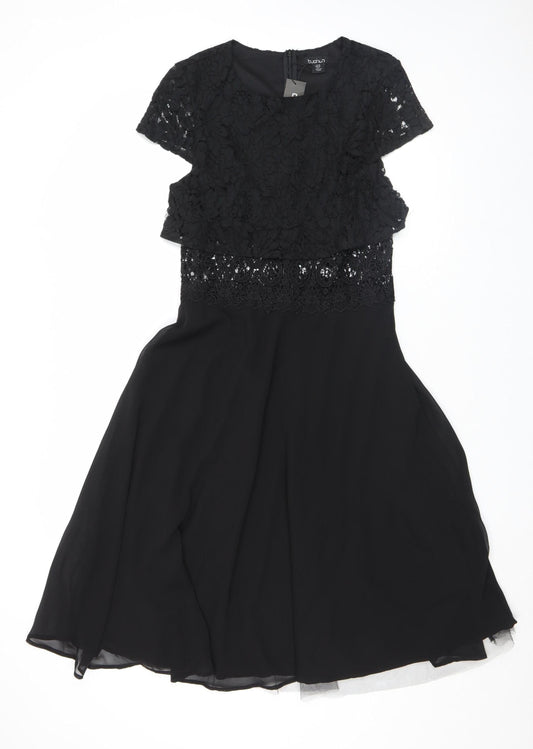 Boohoo Women's Black Lace Fit & Flare Dress Size 10