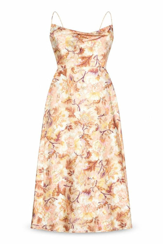 F&P Women's Beige Floral Strappy Midi Slip Dress Size S