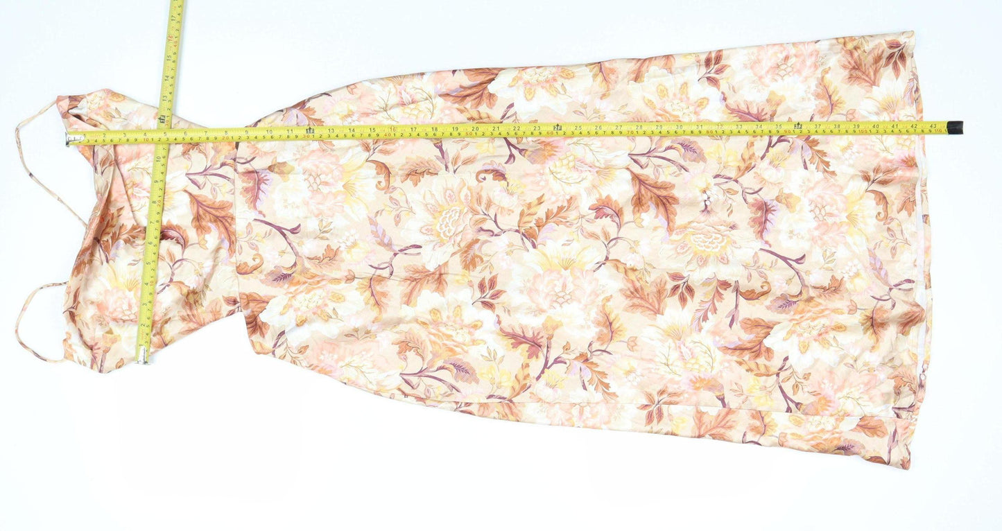 F&P Women's Beige Floral Strappy Midi Slip Dress Size S