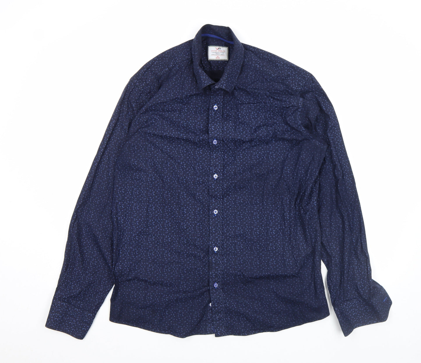 Viadi Polo Men's Navy Blue Slim Fit Long Sleeve Button-Up Shirt XL