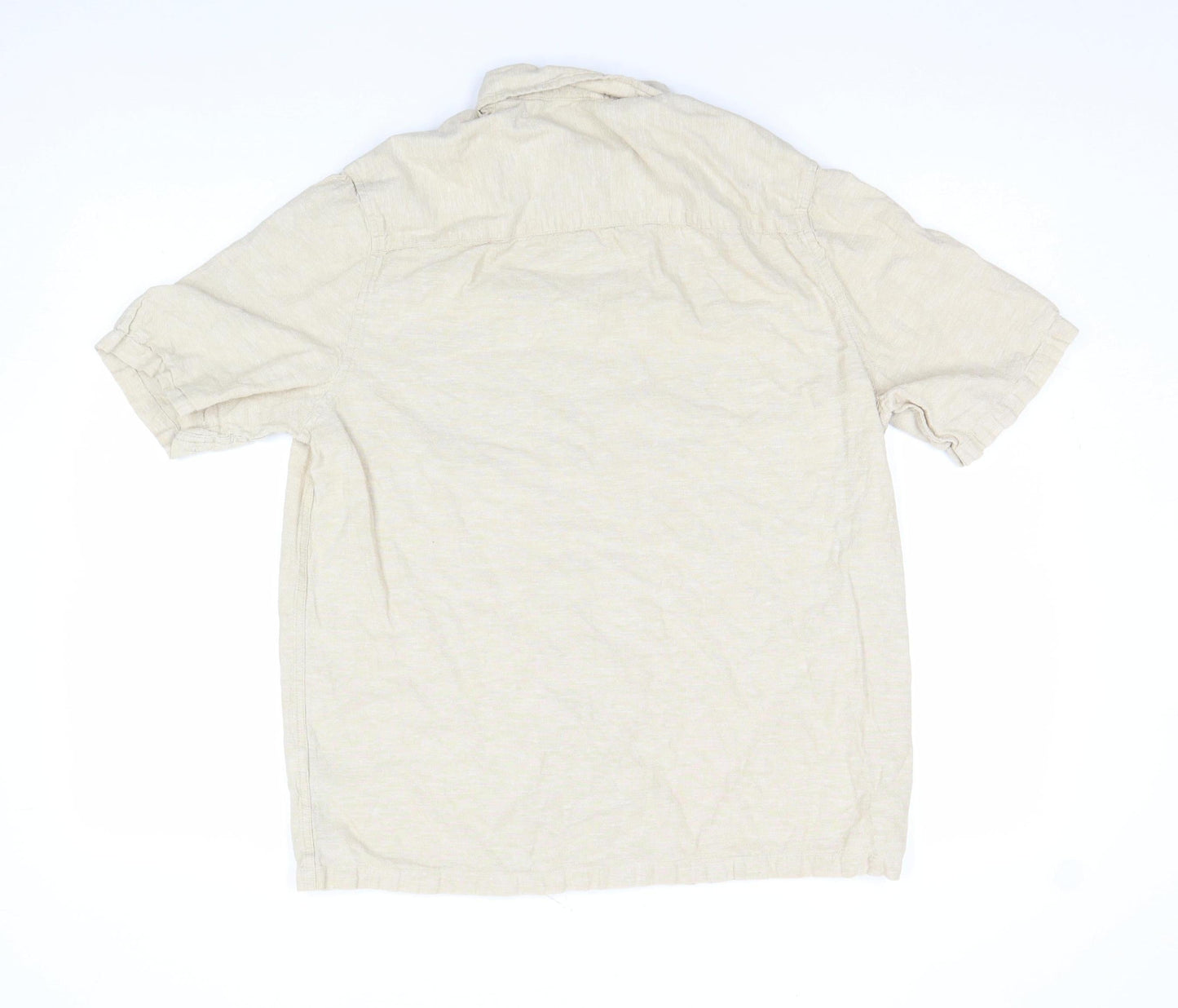 Soso Beige Short Sleeve Button-Up Linen Blend Men's Casual Shirt Size S