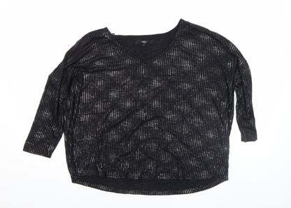 Next Womens Black Viscose Blend 3/4 Sleeve V-Neck Top Size 6