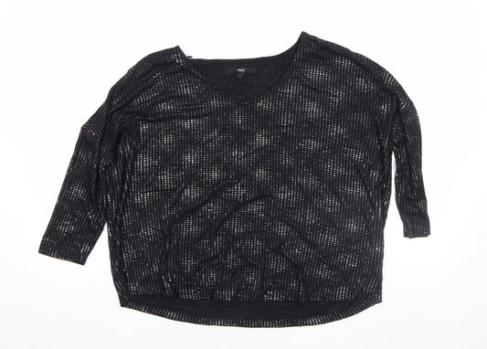 Next Womens Black Viscose Blend 3/4 Sleeve V-Neck Top Size 6