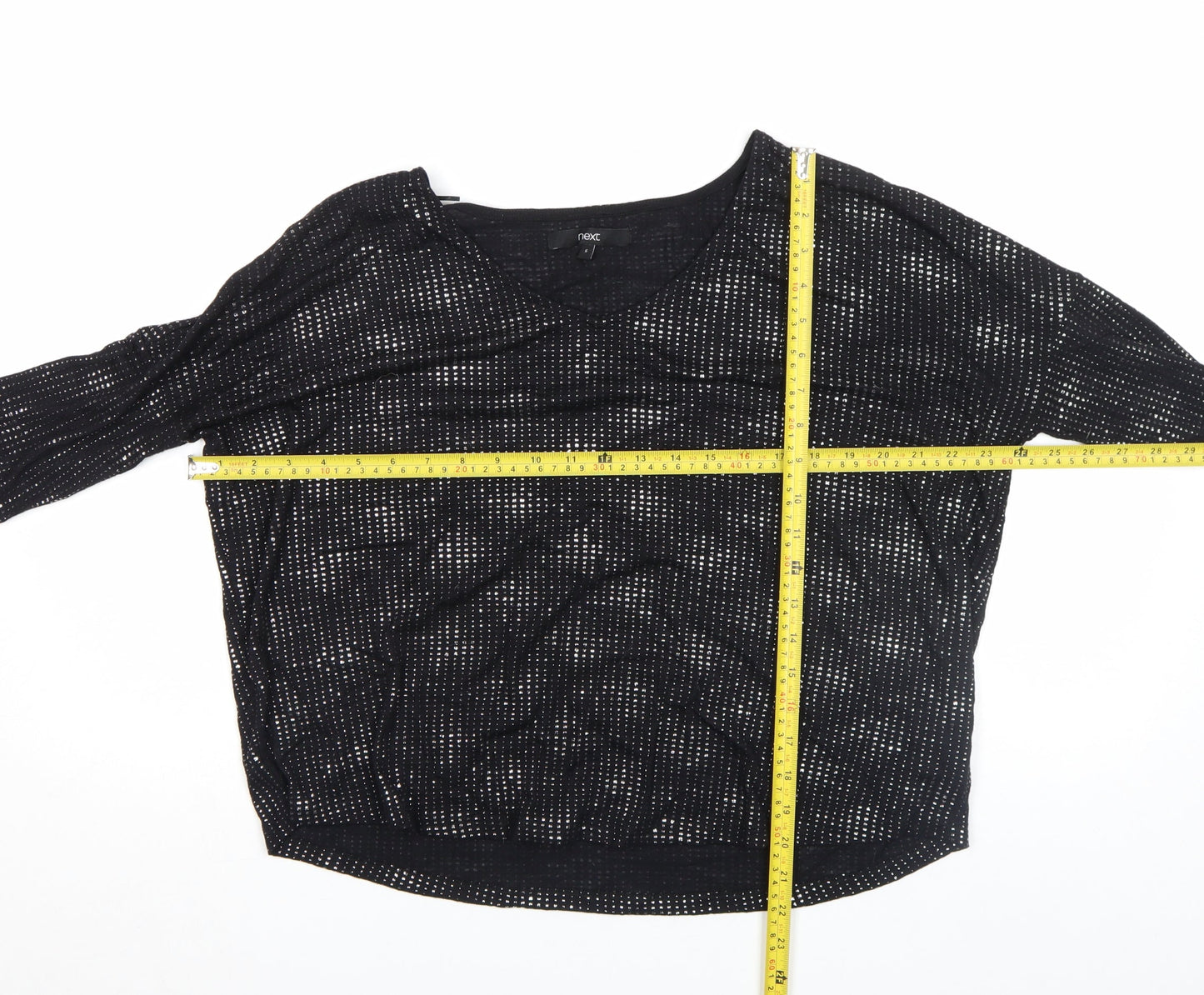 Next Womens Black Viscose Blend 3/4 Sleeve V-Neck Top Size 6