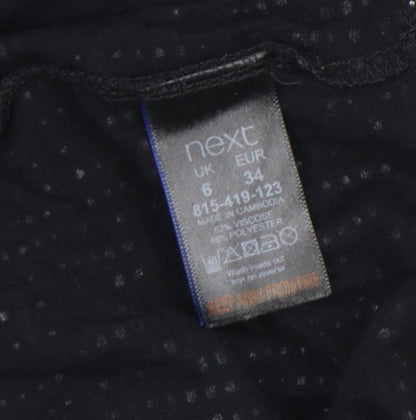Next Womens Black Viscose Blend 3/4 Sleeve V-Neck Top Size 6