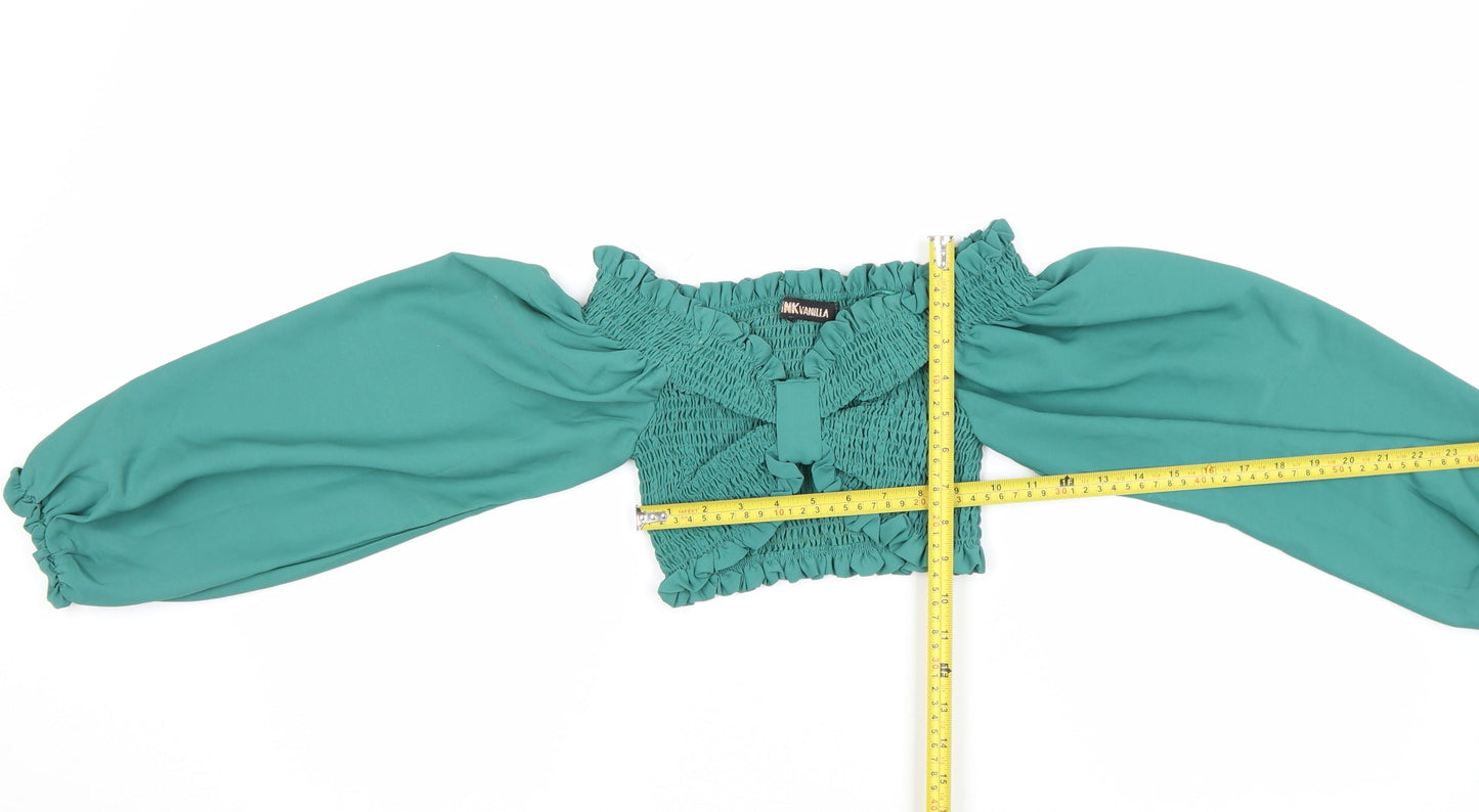 Pink Vanilla Women’s Green Off Shoulder Cropped Blouse UK S