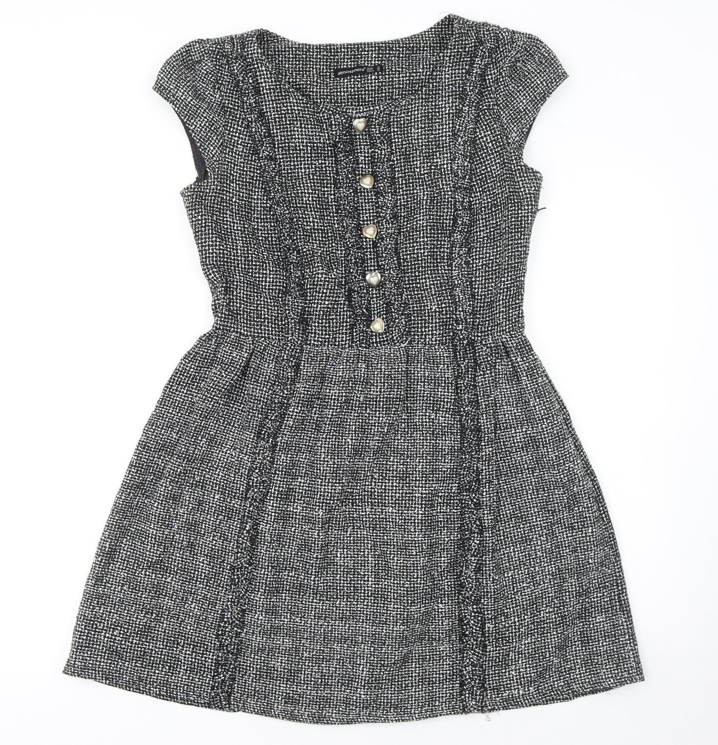 Atmosphere Women's Black Tweed A-Line Short Sleeve Dress Size 10