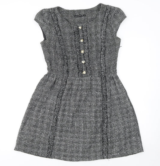 Atmosphere Women's Black Tweed A-Line Short Sleeve Dress Size 10