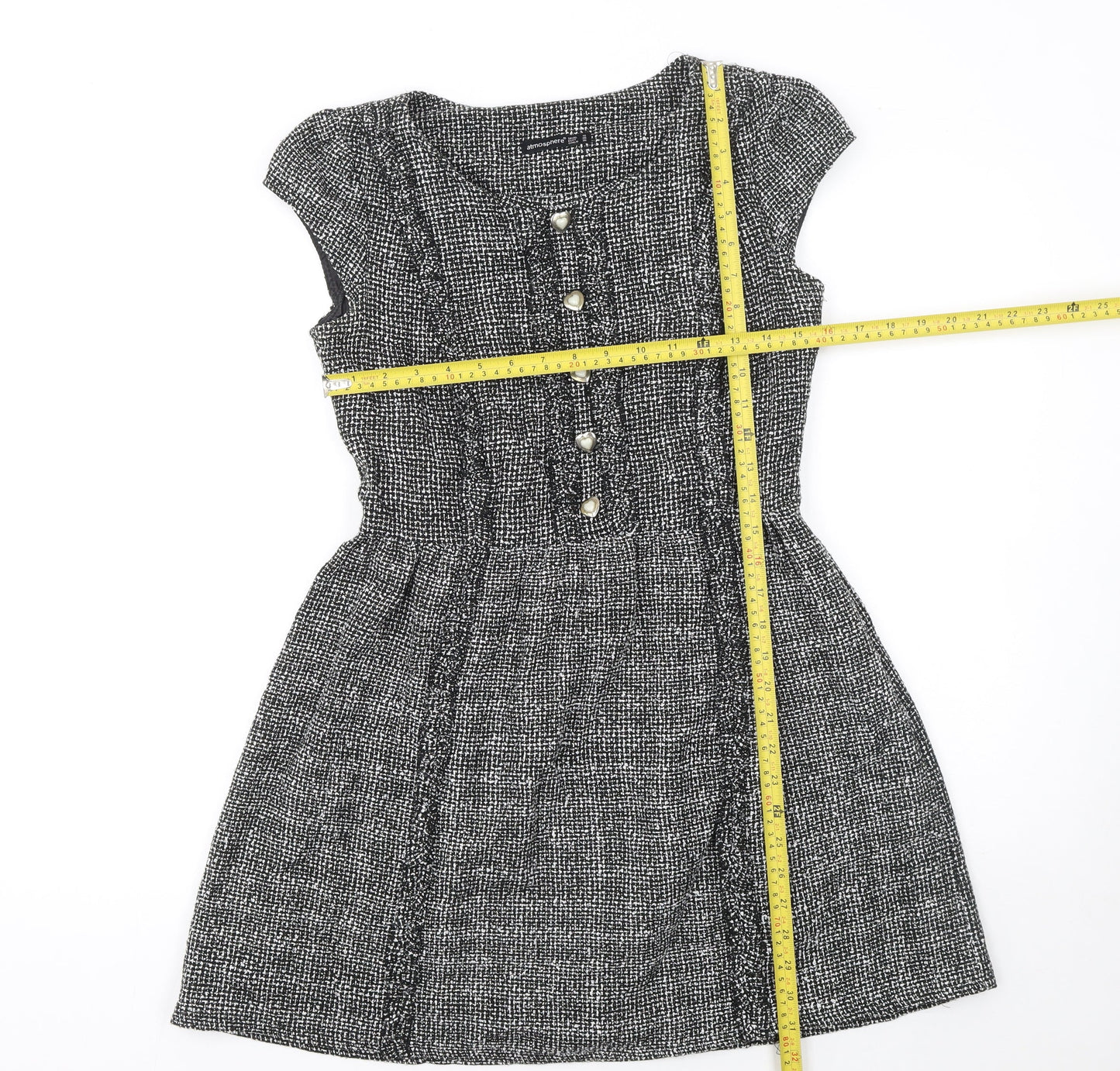 Atmosphere Women's Black Tweed A-Line Short Sleeve Dress Size 10