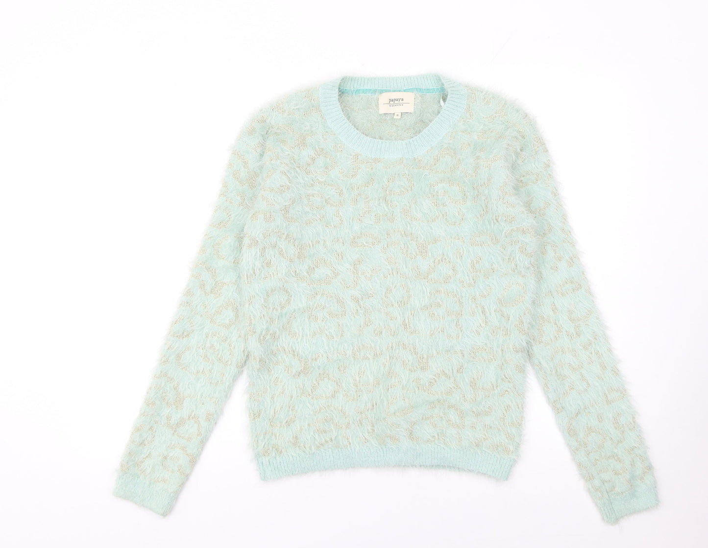 Papaya Women Blue Animal Print Fuzzy Knit Jumper Size S