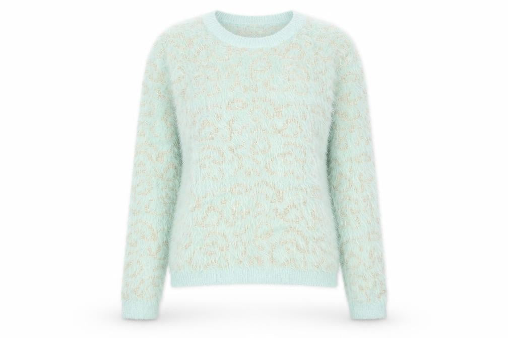 Papaya Women Blue Animal Print Fuzzy Knit Jumper Size S