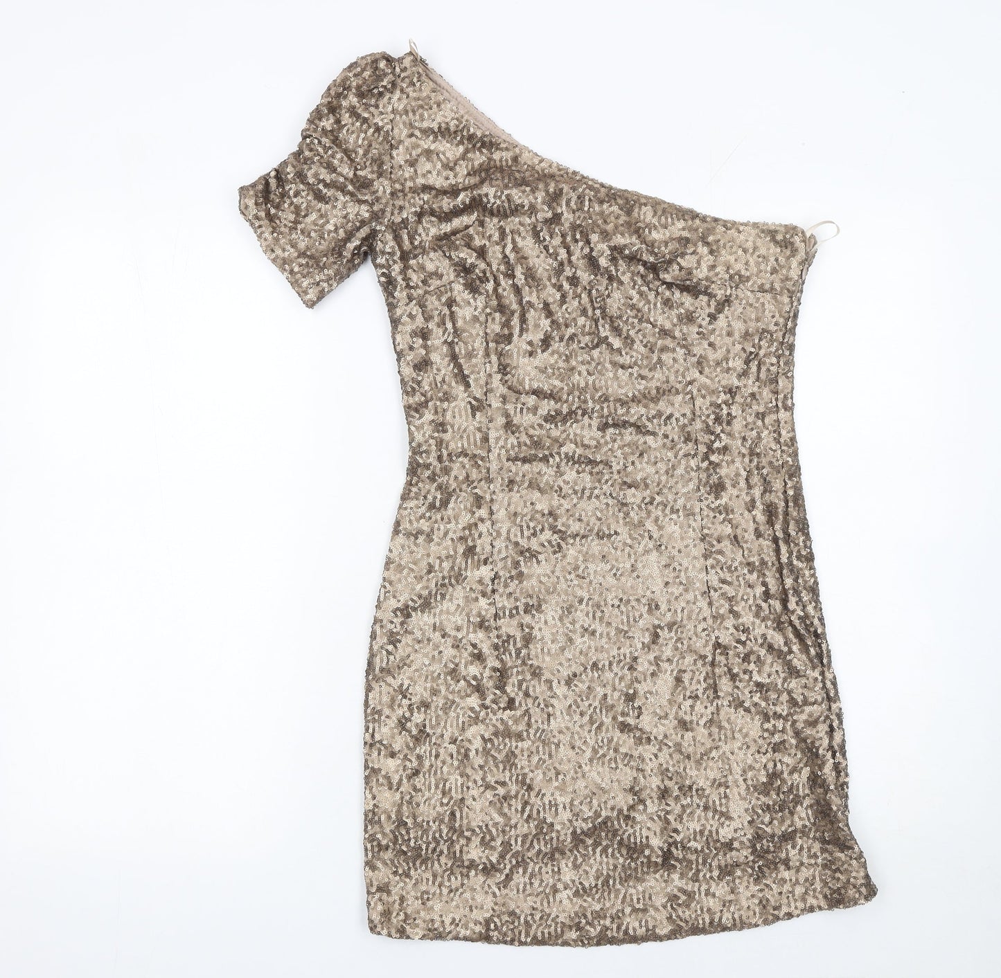 New Look Women’s Gold One Shoulder Sequin Bodycon Dress Size 10