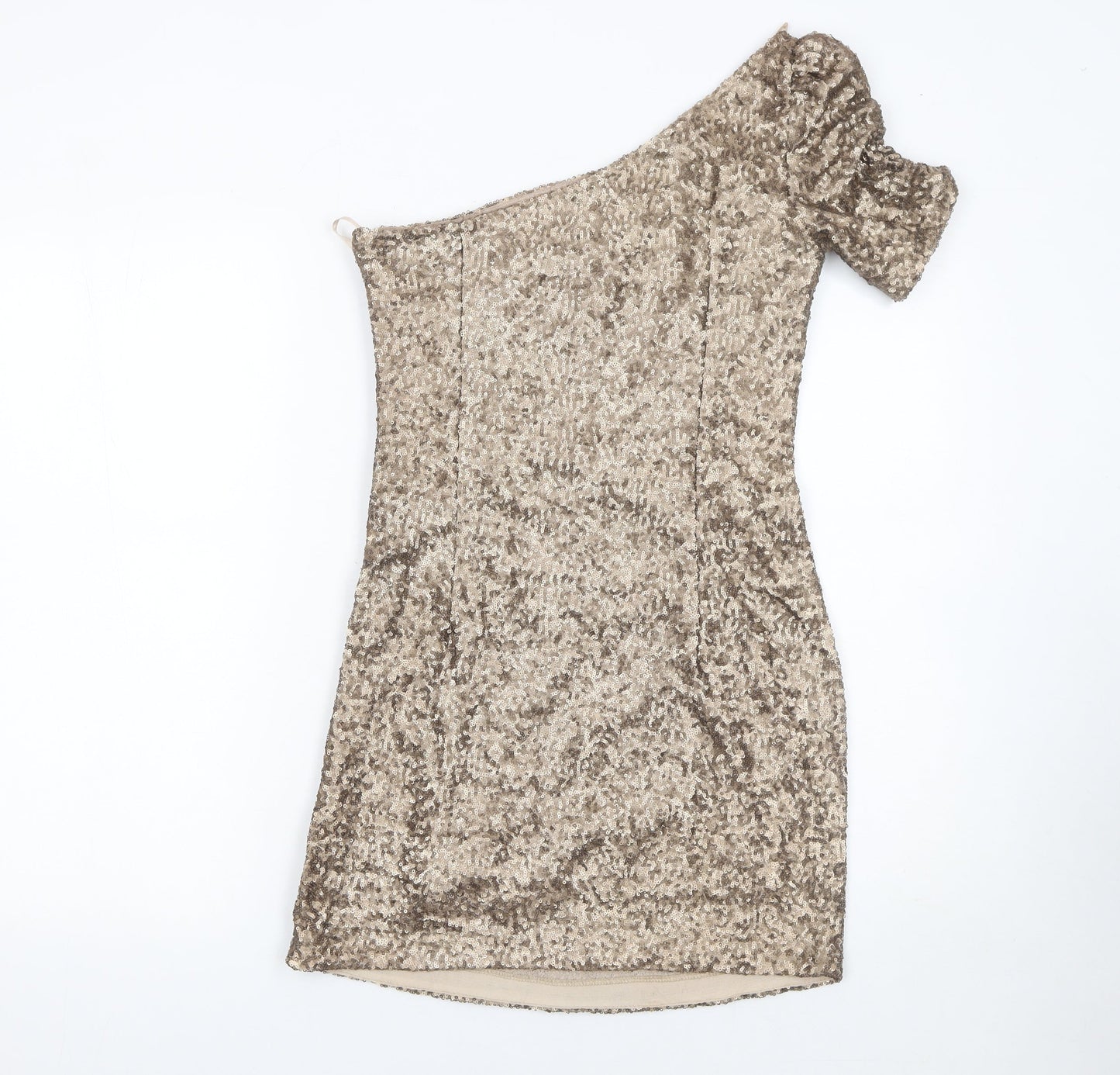 New Look Women’s Gold One Shoulder Sequin Bodycon Dress Size 10