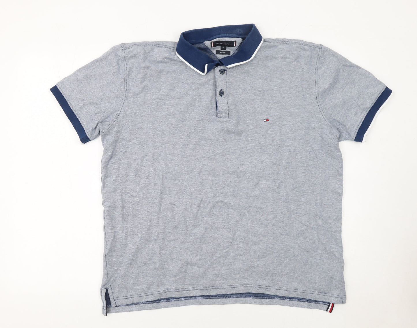 Tommy Hilfiger Men's Blue XL Regular Fit Cotton Polo Shirt