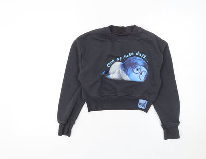 Front view of Primark girls’ black inside out sadness pullover sweatshirt 9-10 years
