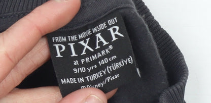 Brand and care label for Primark girls’ black inside out sadness pullover sweatshirt 9-10 years