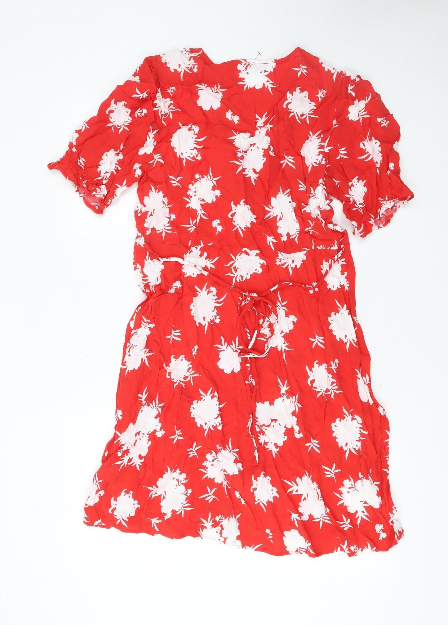 Marks and Spencer Women's Red Floral Viscose Shirt Dress Size 14