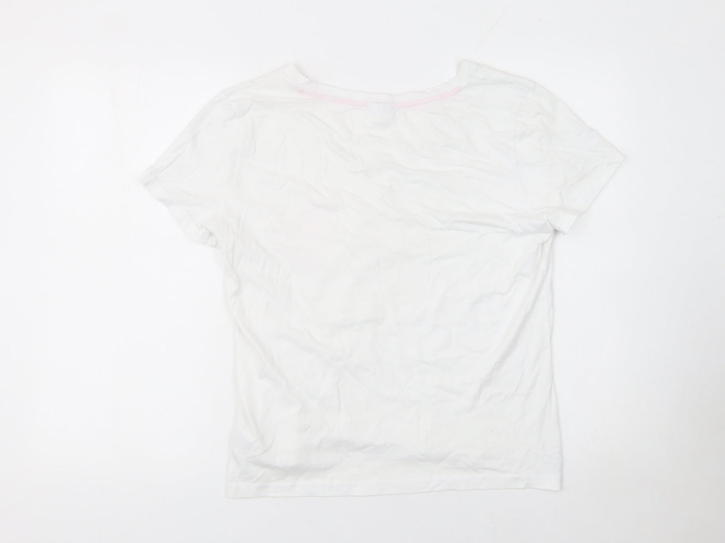 Beloved Women’s White Cotton V-Neck T-Shirt XL with Pink Heart Patch