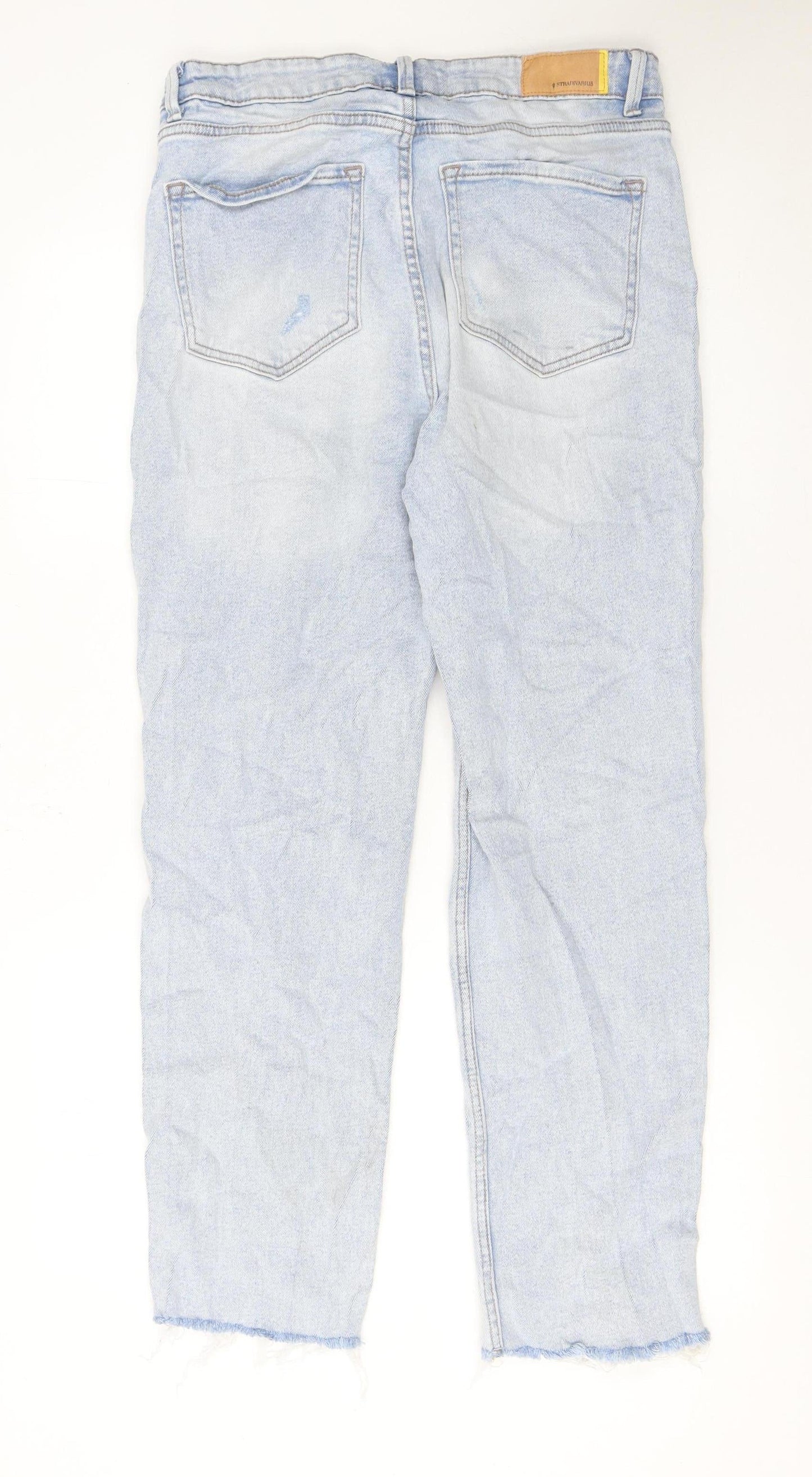 Stradivarius Women Blue Size 16 High Rise Distressed Mom Jeans