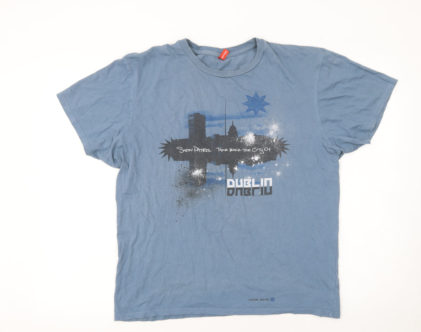 FanShirt Mens Blue Graphic Snow Patrol Dublin XL Cotton T-Shirt