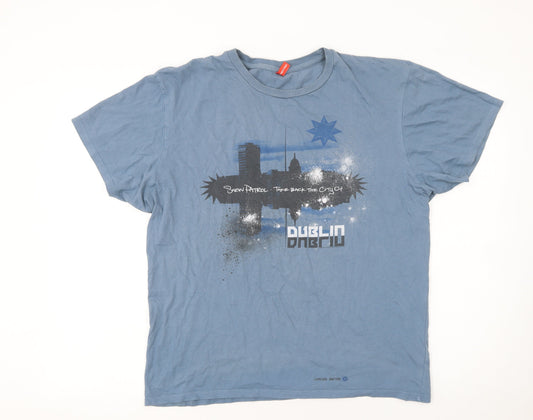 FanShirt Mens Blue Graphic Snow Patrol Dublin XL Cotton T-Shirt