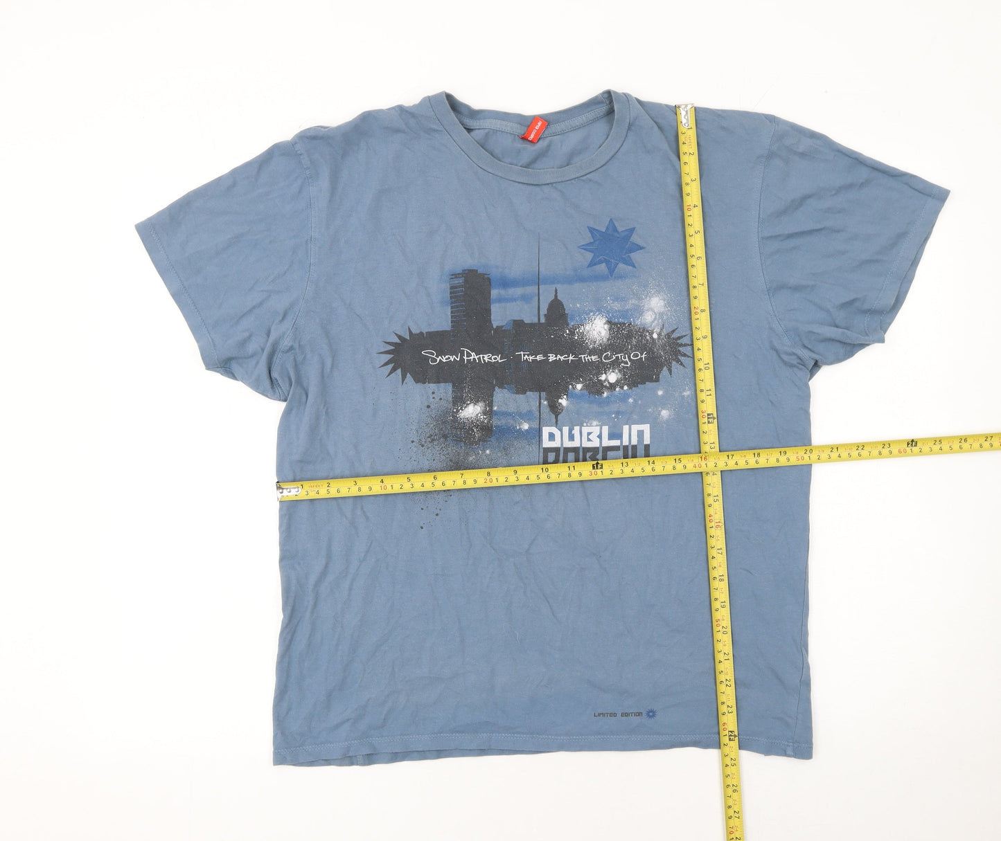 FanShirt Mens Blue Graphic Snow Patrol Dublin XL Cotton T-Shirt