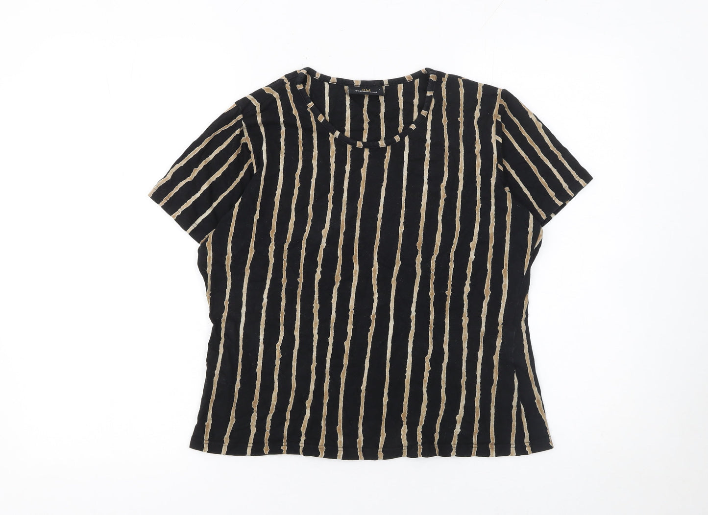 Jim Thompson Women’s Black Striped Silk Short Sleeve T-Shirt L