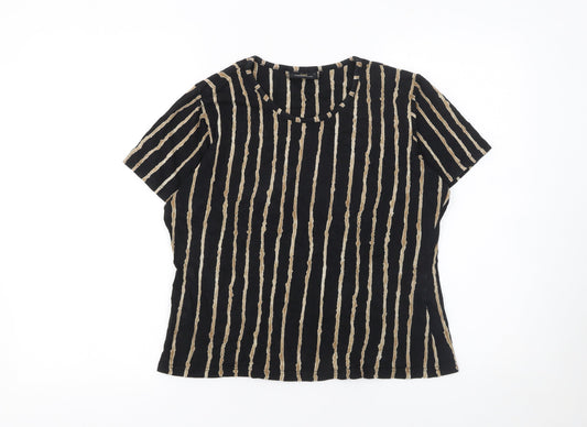 Jim Thompson Women’s Black Striped Silk Short Sleeve T-Shirt L
