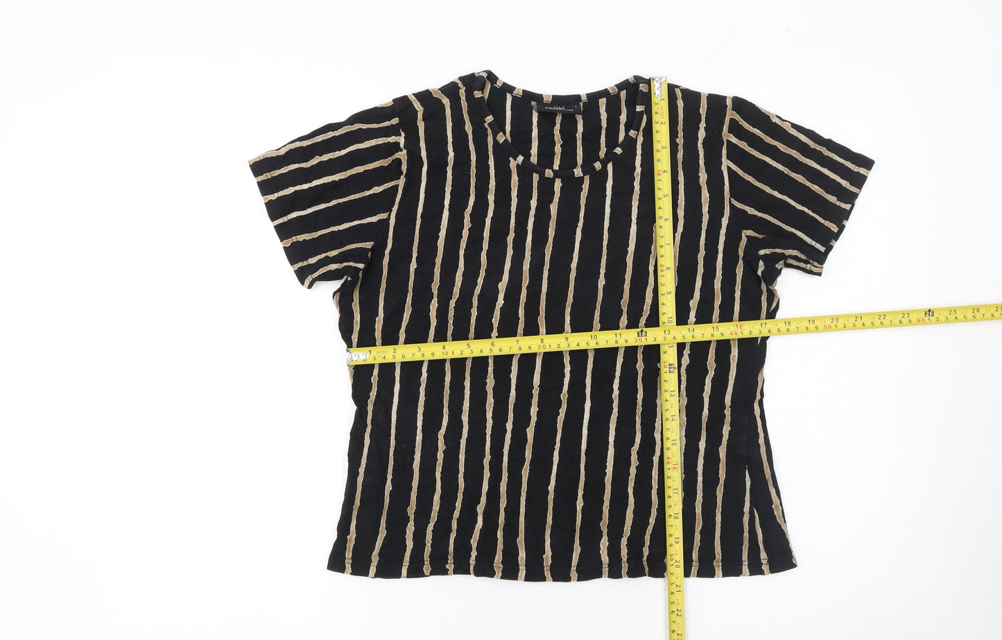 Jim Thompson Women’s Black Striped Silk Short Sleeve T-Shirt L