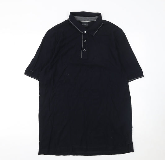 Bugatti Men's Black Cotton Polo Shirt Size L Short Sleeve Classic Fit