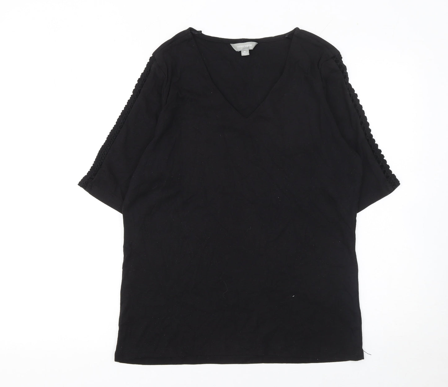 Suzanne Grae Women’s Black V-Neck Crochet Sleeve T-Shirt XL