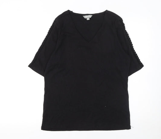 Suzanne Grae Women’s Black V-Neck Crochet Sleeve T-Shirt XL
