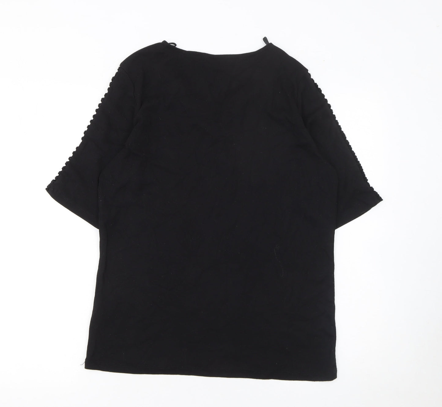 Suzanne Grae Women’s Black V-Neck Crochet Sleeve T-Shirt XL