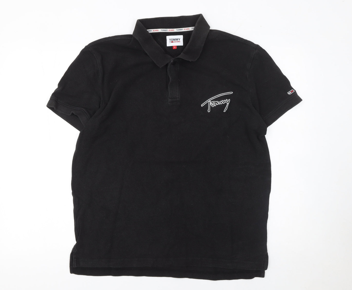 Tommy Jeans Men's Black XL Polo Shirt 100% Cotton Logo Embroidered