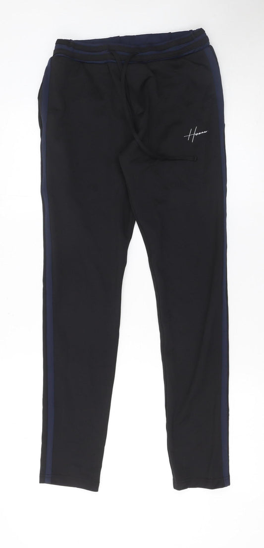 Hermano Men's Black XS Slim Joggers with Blue Stripe Detail