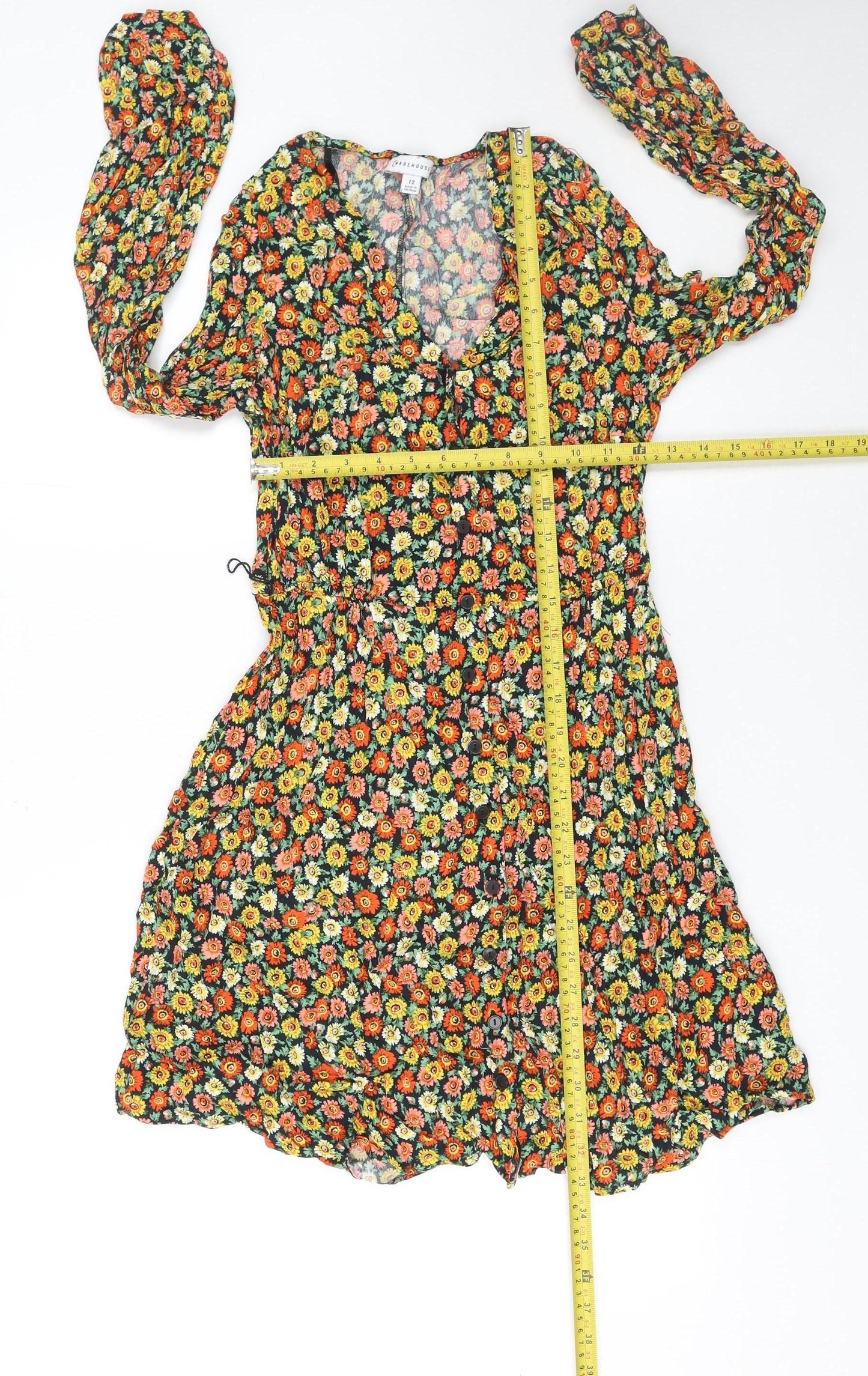 Warehouse Women’s Multicoloured Floral Fit & Flare Viscose Dress Size 12