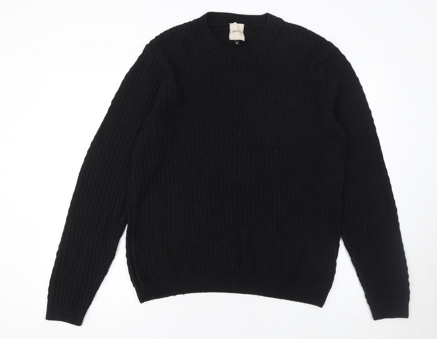 10018 NYC Men's Black Cable-Knit Cotton Acrylic Pullover Jumper M