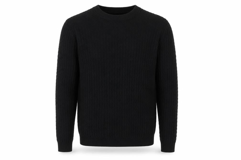 10018 NYC Men's Black Cable-Knit Cotton Acrylic Pullover Jumper M