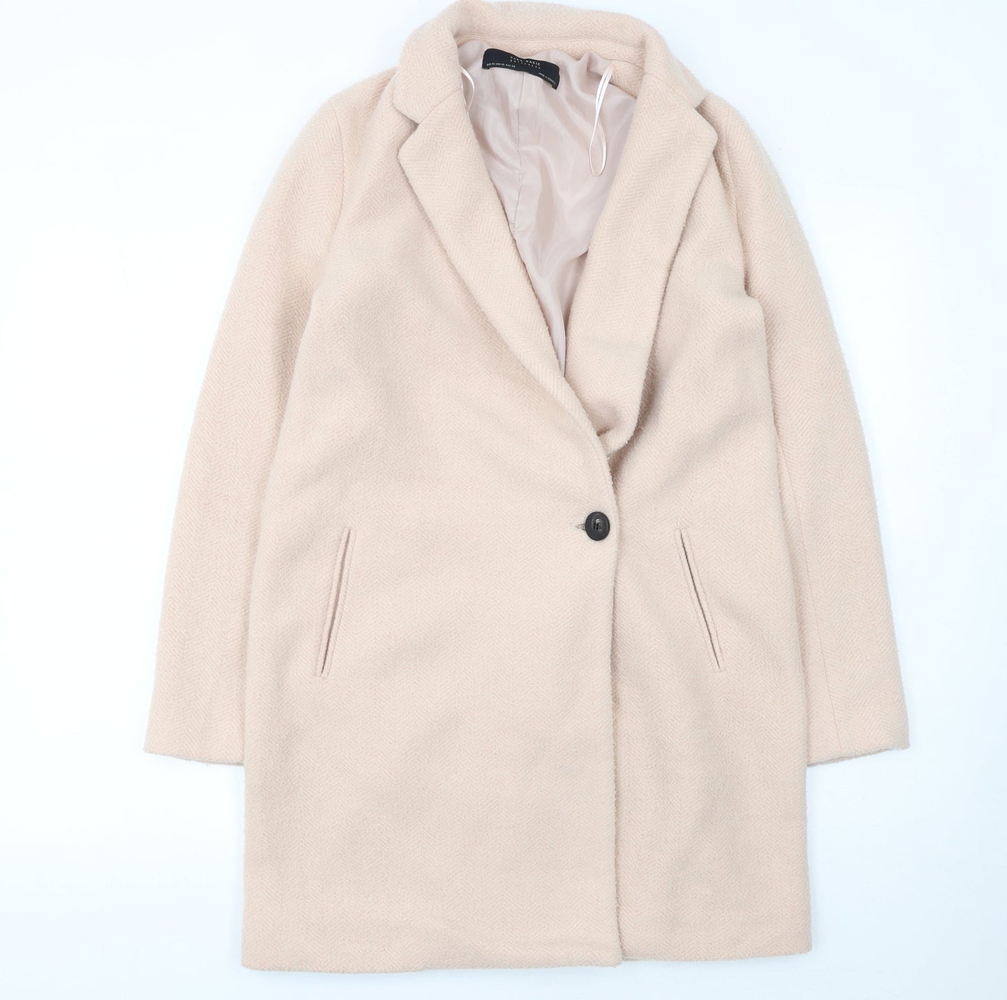 Zara Basic Womens Beige Wool Blend Mid-Length Coat XS