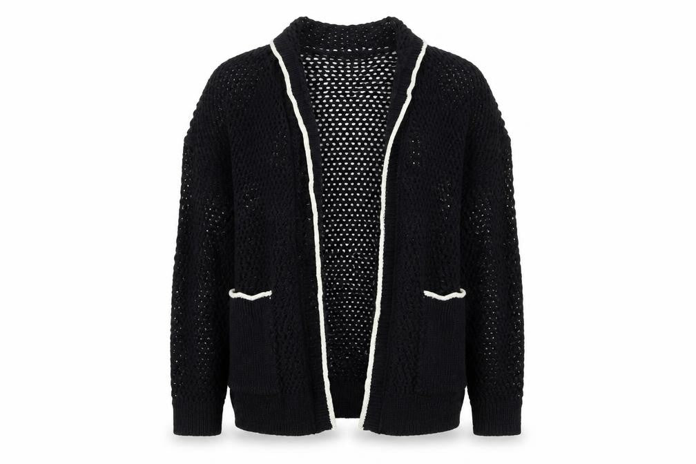 Superdry Women's Black Open-Knit Cardigan M Cotton Blend