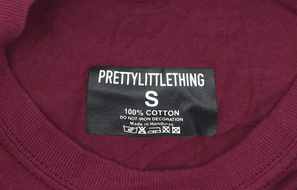 PrettyLittleThing Women's Burgundy Cotton Crew Neck T-Shirt Small